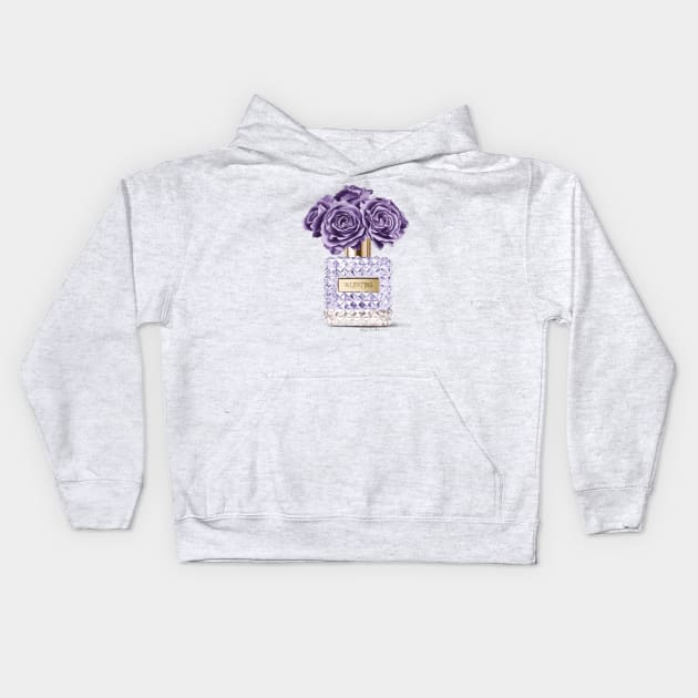 Purple Perfume & Roses Kids Hoodie by elzafoucheartist